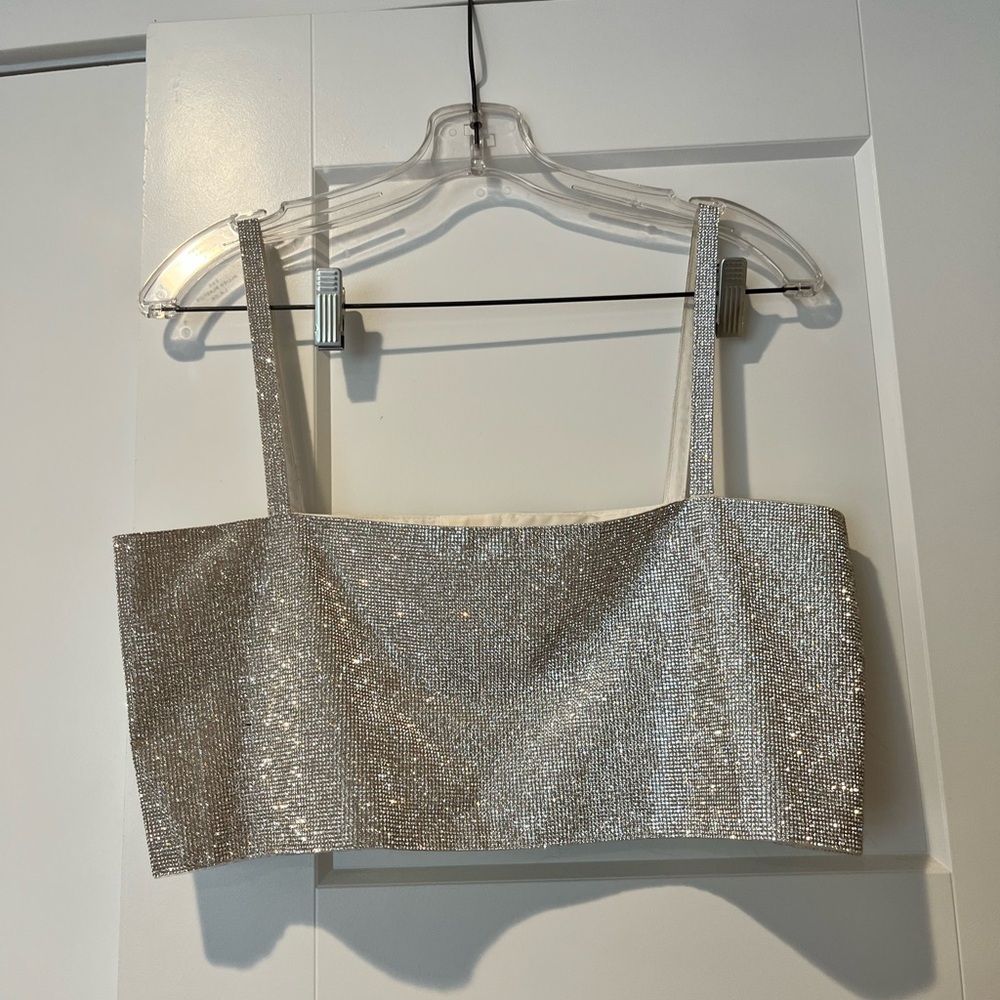 12th Tribe Shira Silver Rhinestone Crop Top (Size L)